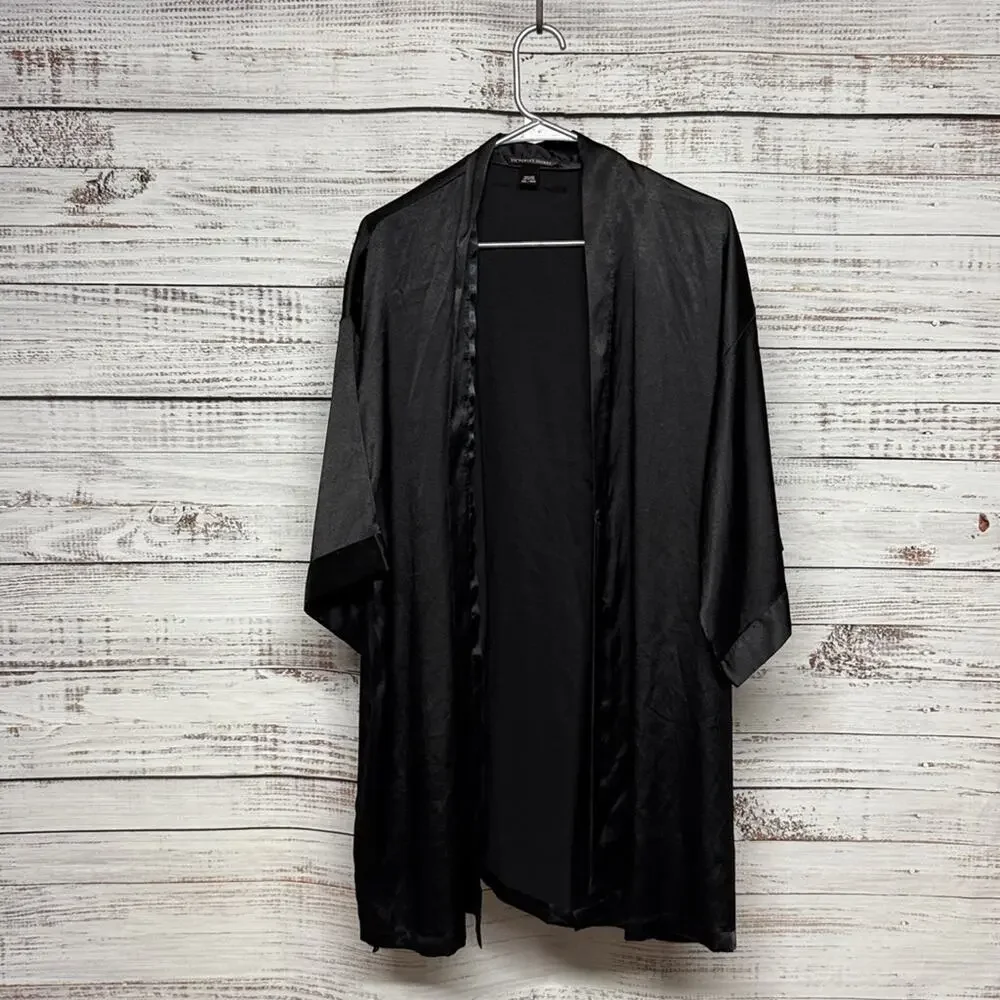 Victoria's Secret Black Satin Kimono Robe M/L